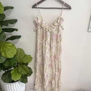 Floral Ruffle Slip Dress - Pink & Cream